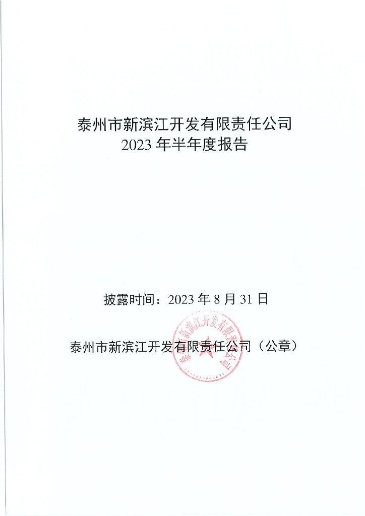 泰州市新滨江开发有限责任公司2023年半年度报告