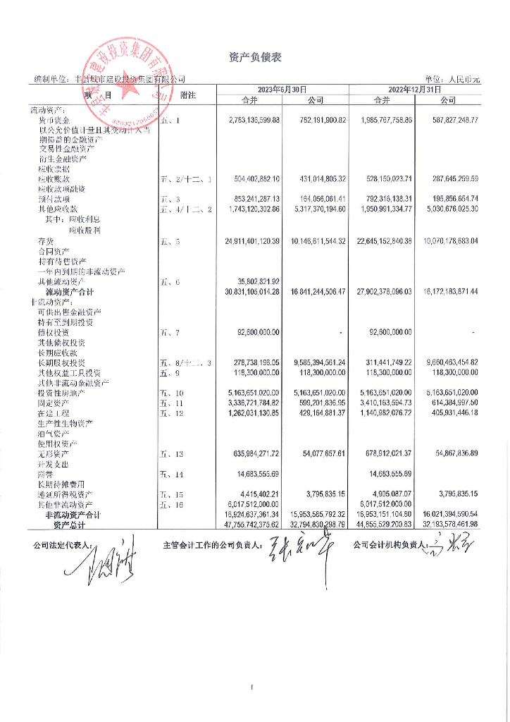 丰县城市投资发展集团有限公司2023年半年度财务报表及附注