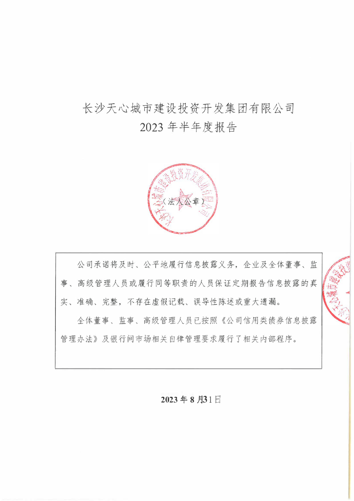 长沙天心城市建设投资开发集团有限公司2023年半年度报告