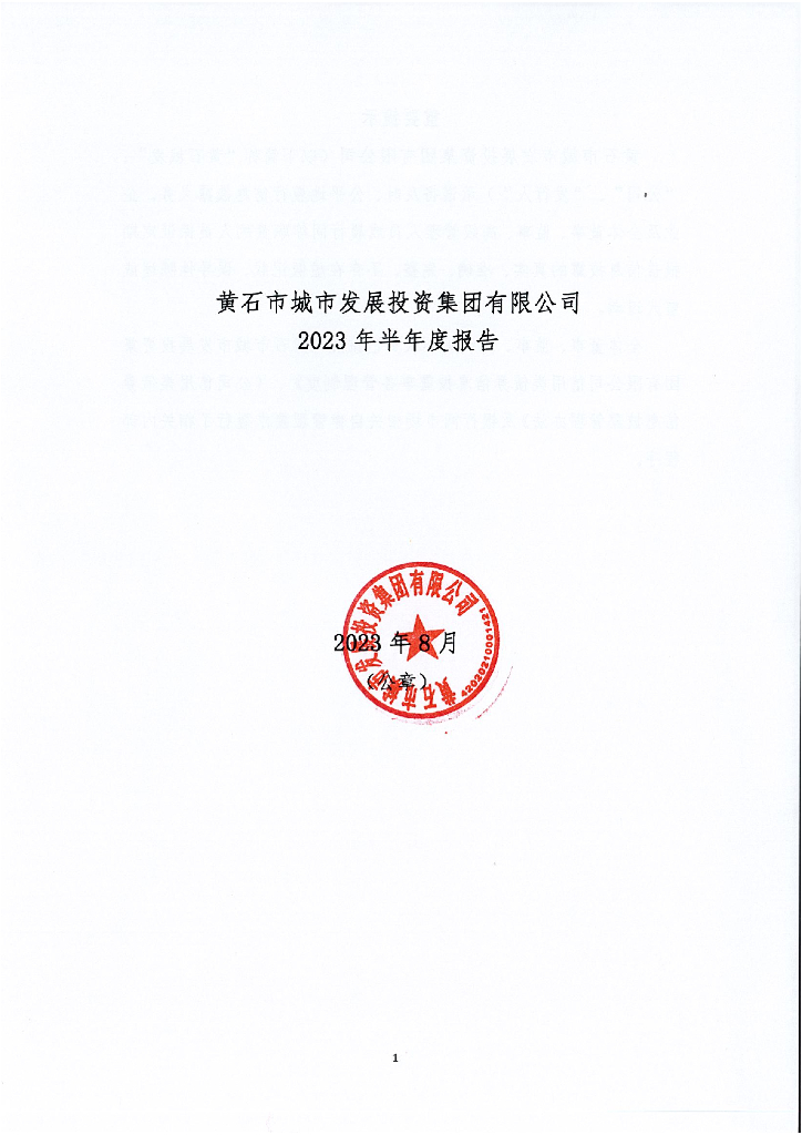 黄石市城市发展投资集团有限公司2023年半年度报告