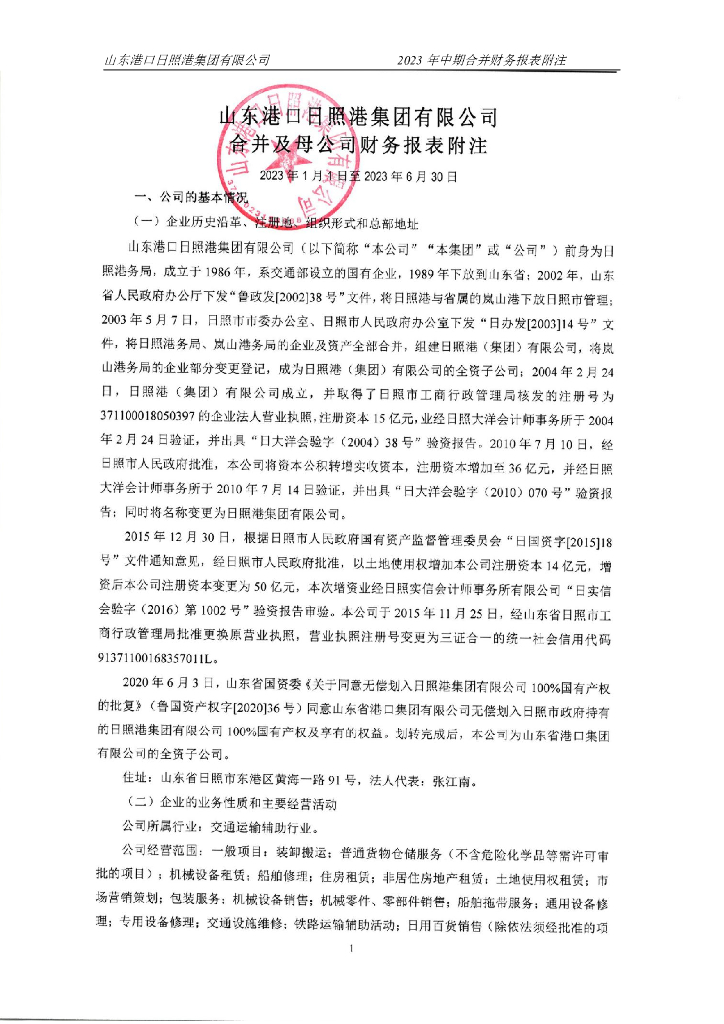 山东港口日照港集团有限公司2023年半年度报告