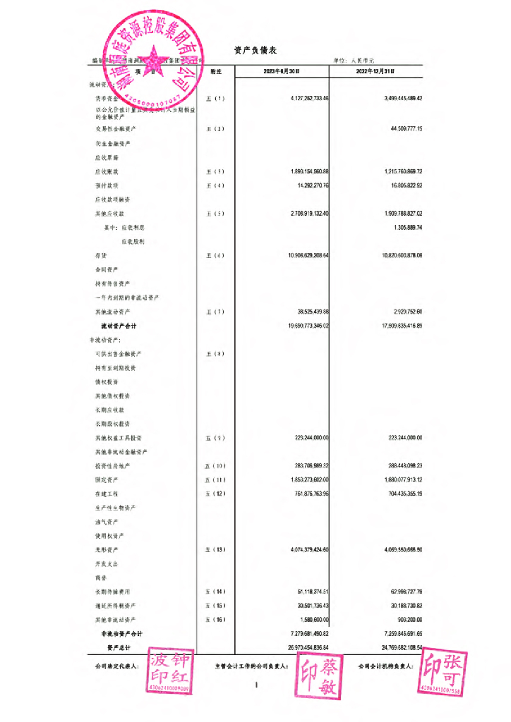 湖南洞庭资源控股集团有限公司2023年半年度财务报表及附注