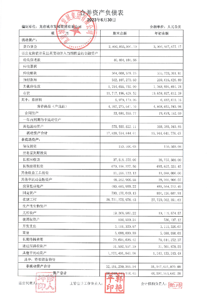 龙岩城市发展集团有限公司2023年半年度财务报告及附注