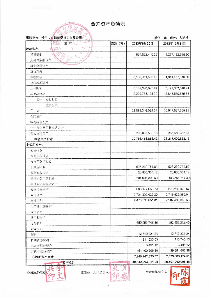 郴州市百福投资集团有限公司公司债券2023年半年度财务报表及附注