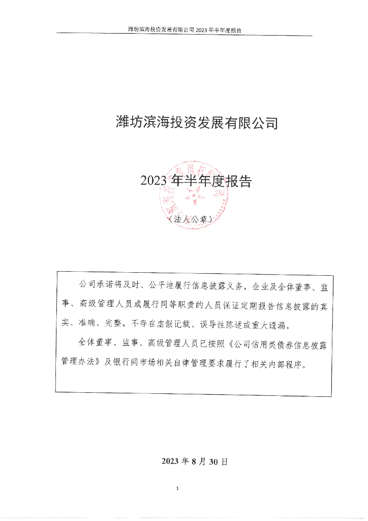 潍坊滨海投资发展有限公司2023年半年度报告