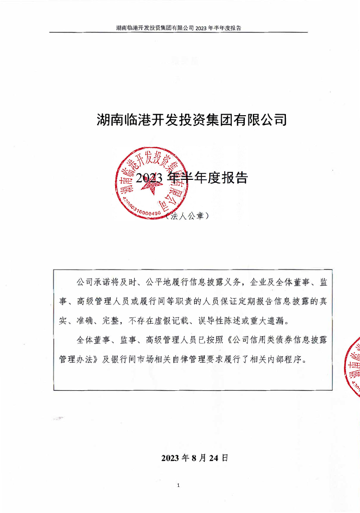 湖南临港开发投资集团有限公司2023年半年度报告