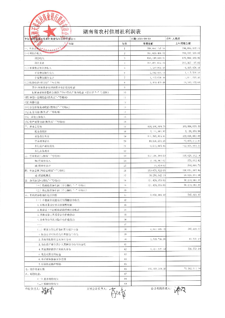 湖南湘潭天易农村商业银行股份有限公司2023年二季度末财务报表