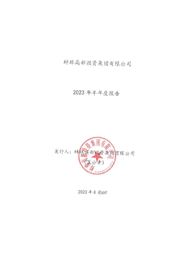 蚌埠高新投资集团有限公司2023年半年度报告