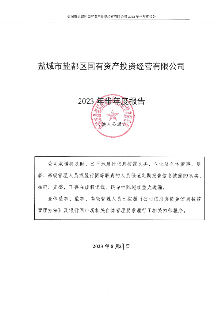 盐城市盐都区国有资产投资经营有限公司2023年半年度报告