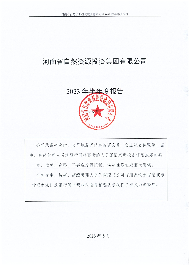 河南省自然资源投资集团有限公司2023年半年度报告