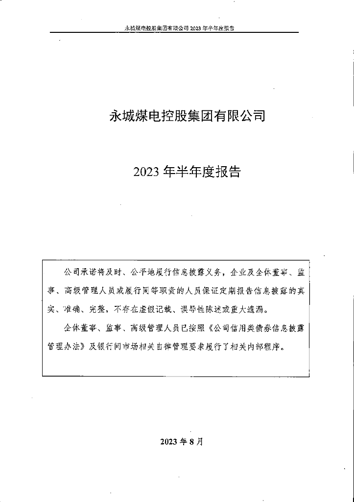 永城煤电控股集团有限公司2023年半年度报告