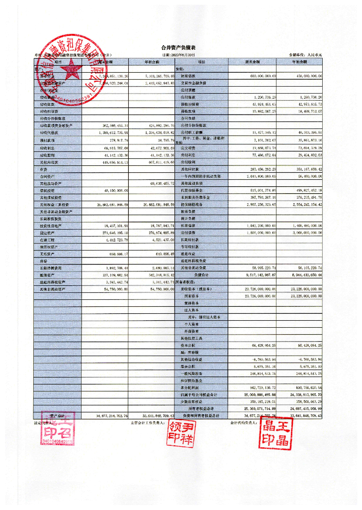 安徽省信用融资担保集团有限公司2023年半年度未经审计的合并及母公司财务报表