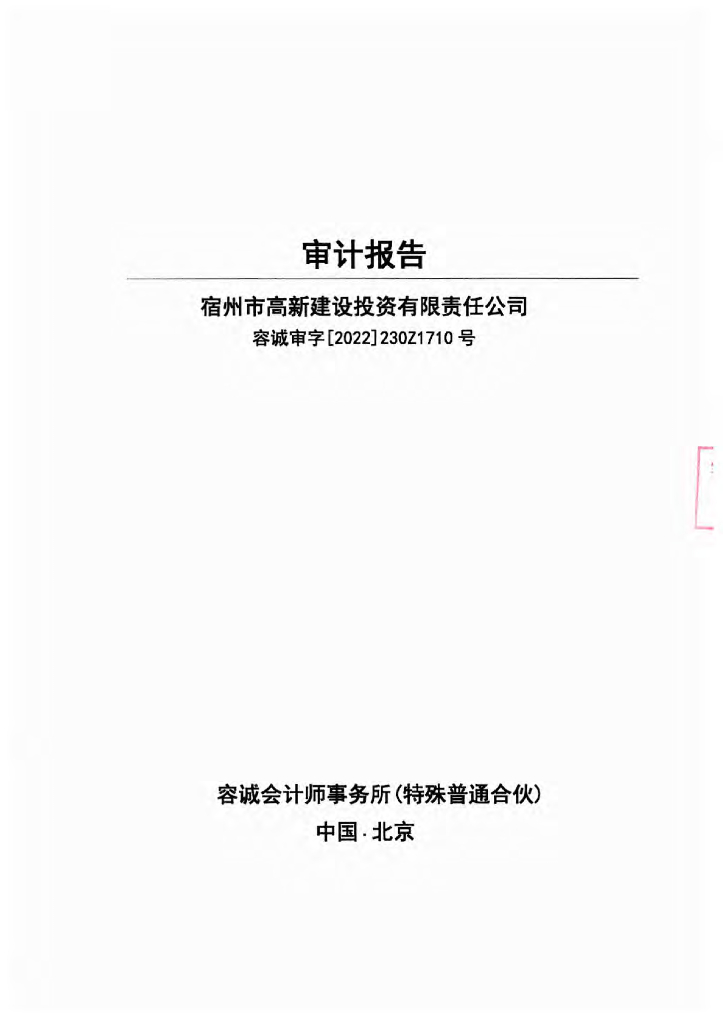 宿州市高新建设投资有限责任公司2021年度审计报告
