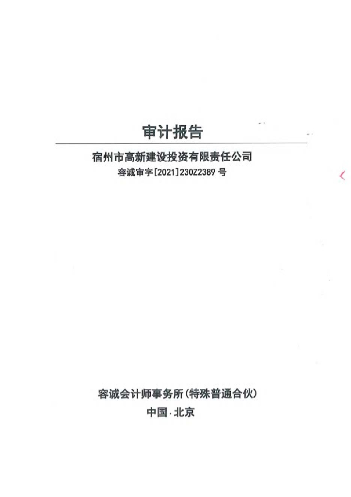 宿州市高新建设投资有限责任公司2020年度审计报告