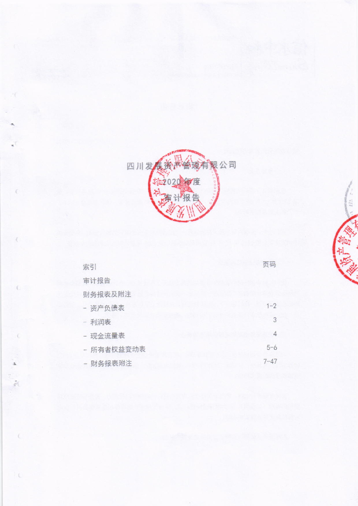 四川发展资产管理有限公司2020年度经审计的合并及母公司财务报告
