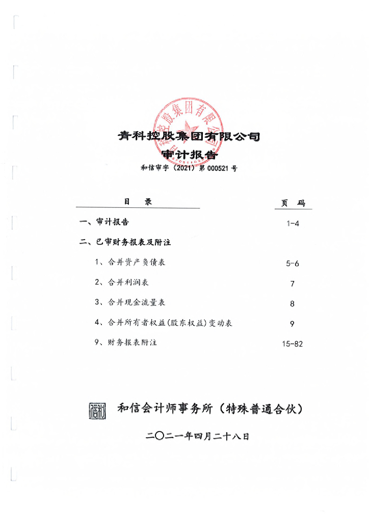 青科控股集团有限公司2020年度经审计的合并及母公司财务报告