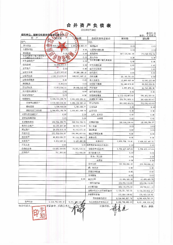 湖南省融资担保集团有限公司2023年半年度合并及母公司财务报表