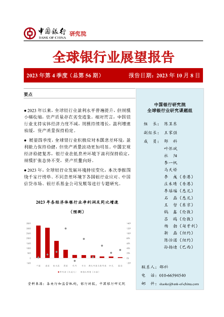 中国银行研究院：2023年4季度全球银行业展望报告