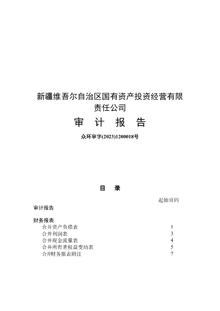 新疆维吾尔自治区国有资产投资经营有限责任公司2022年年度审计报告