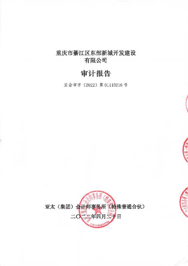 重庆市綦江区东部新城开发建设有限公司2021年度审计报告