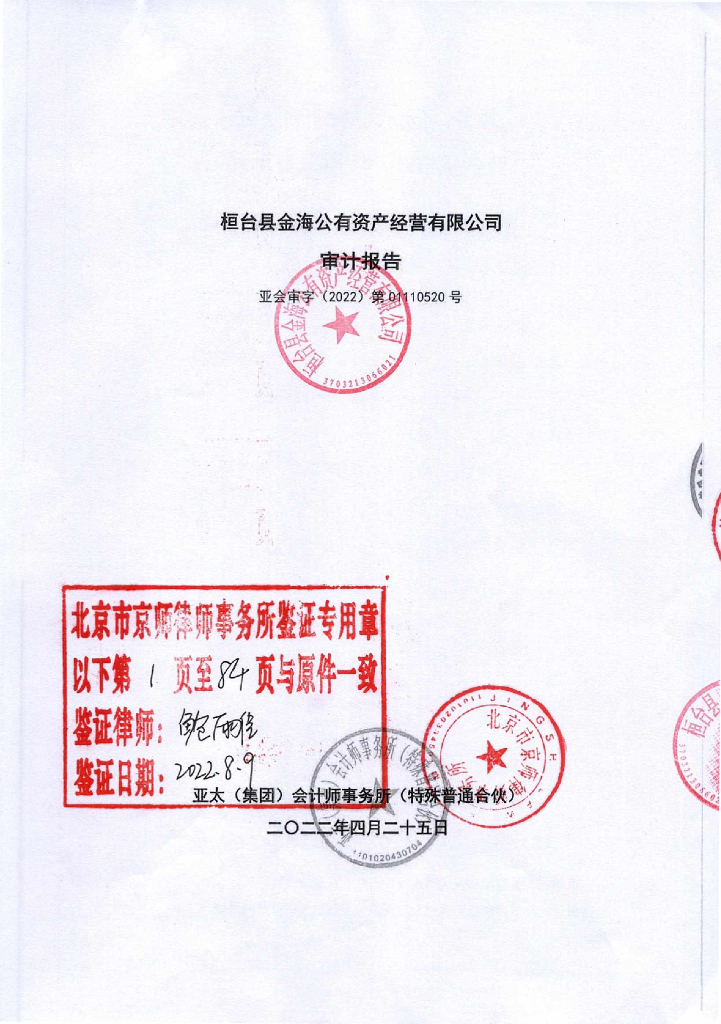 桓台县金海公有资产经营有限公司2021年度审计报告