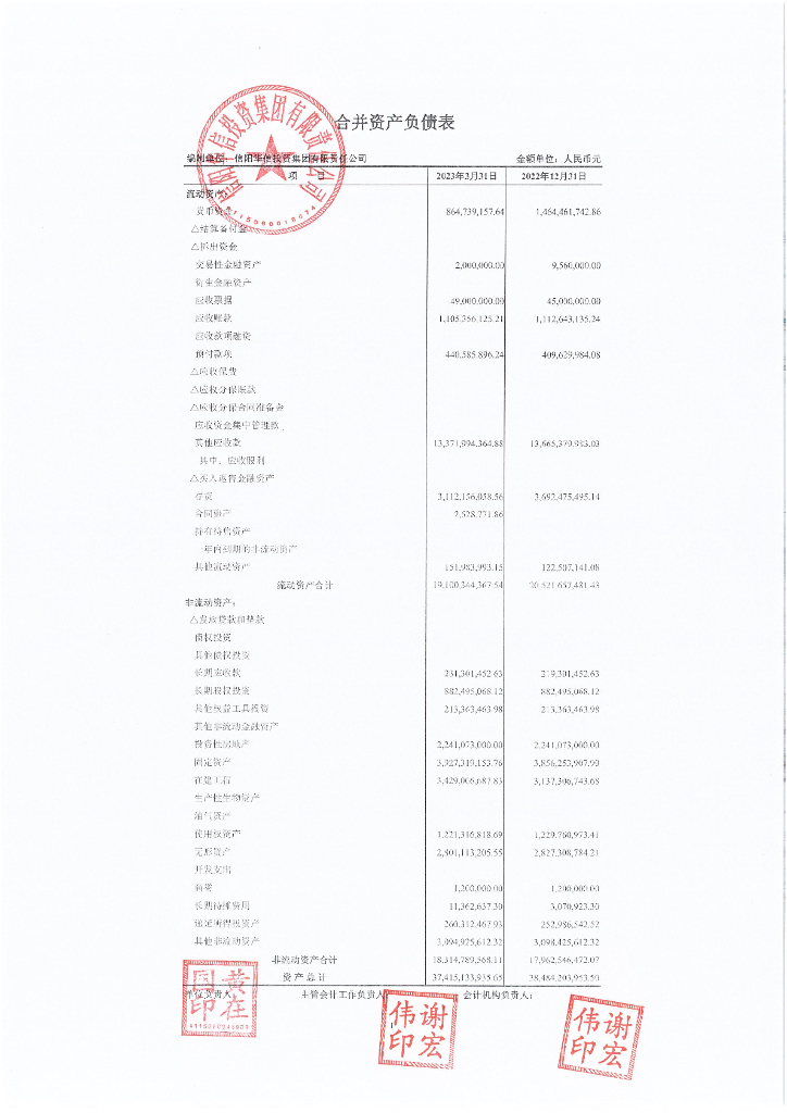 信阳华信投资集团有限责任公司2023年一季报合并及母公司财务报表