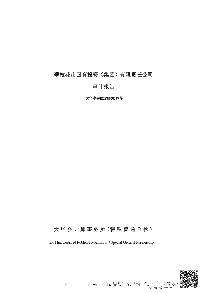 攀枝花市国有投资(集团)有限责任公司审计报告大华审字[2023]006503号