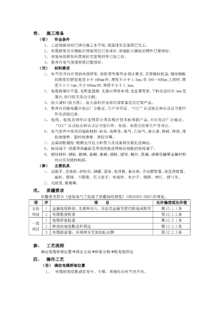 电气竖井内电缆桥架工程技术交底