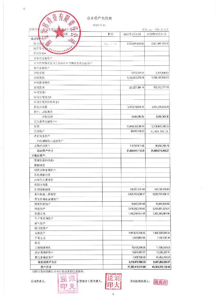 雅安发展投资有限责任公司2023年一季度财务报告
