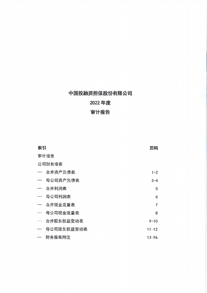 寿光市港投控股集团有限公司公司债券2022年度担保人财务报告及附注(中国投融资担保股份有限公司)