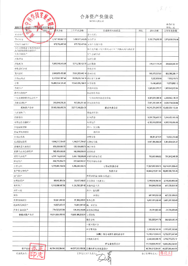 南京江宁科学园发展有限公司2023年第一季度财务报表