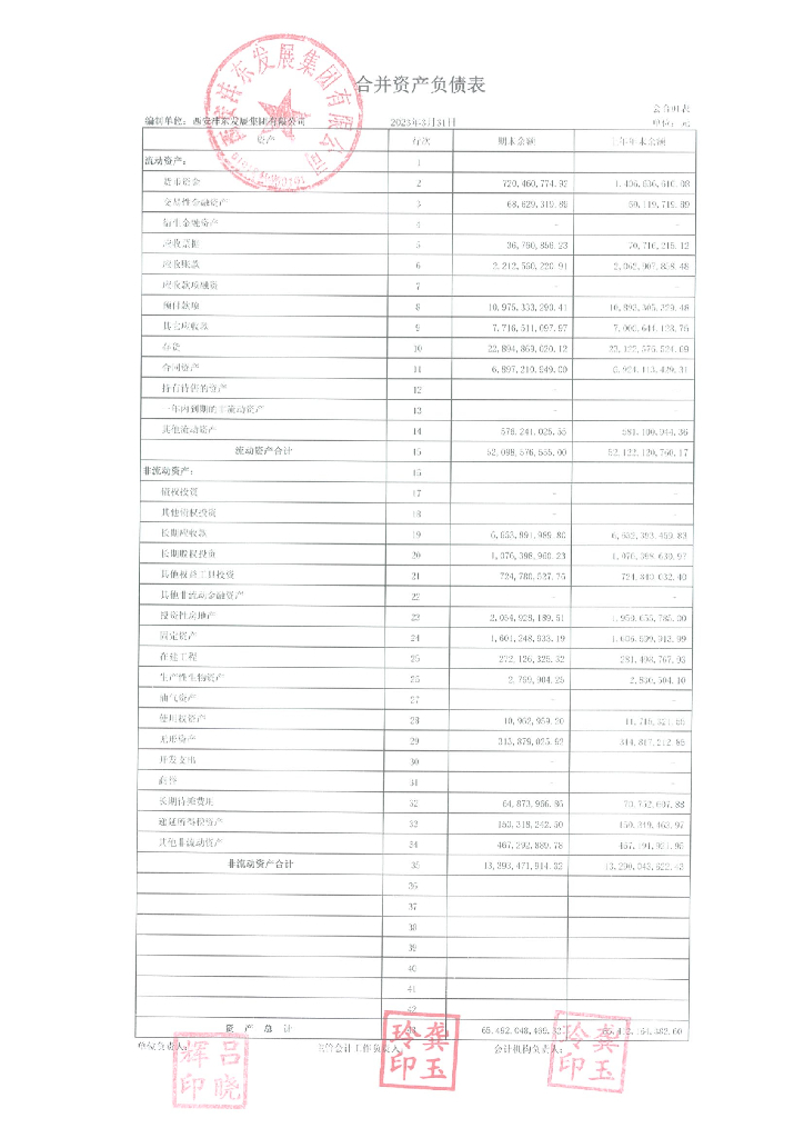 西安沣东发展集团有限公司2023年一季度财务报表