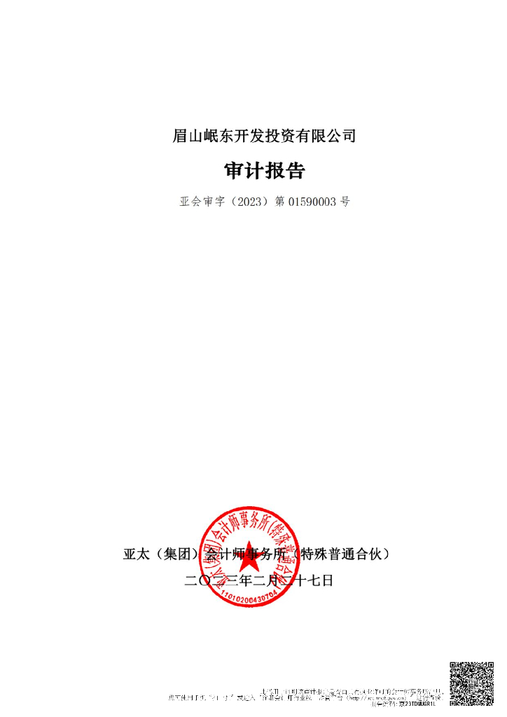 眉山岷东开发投资有限公司2022年审计报告