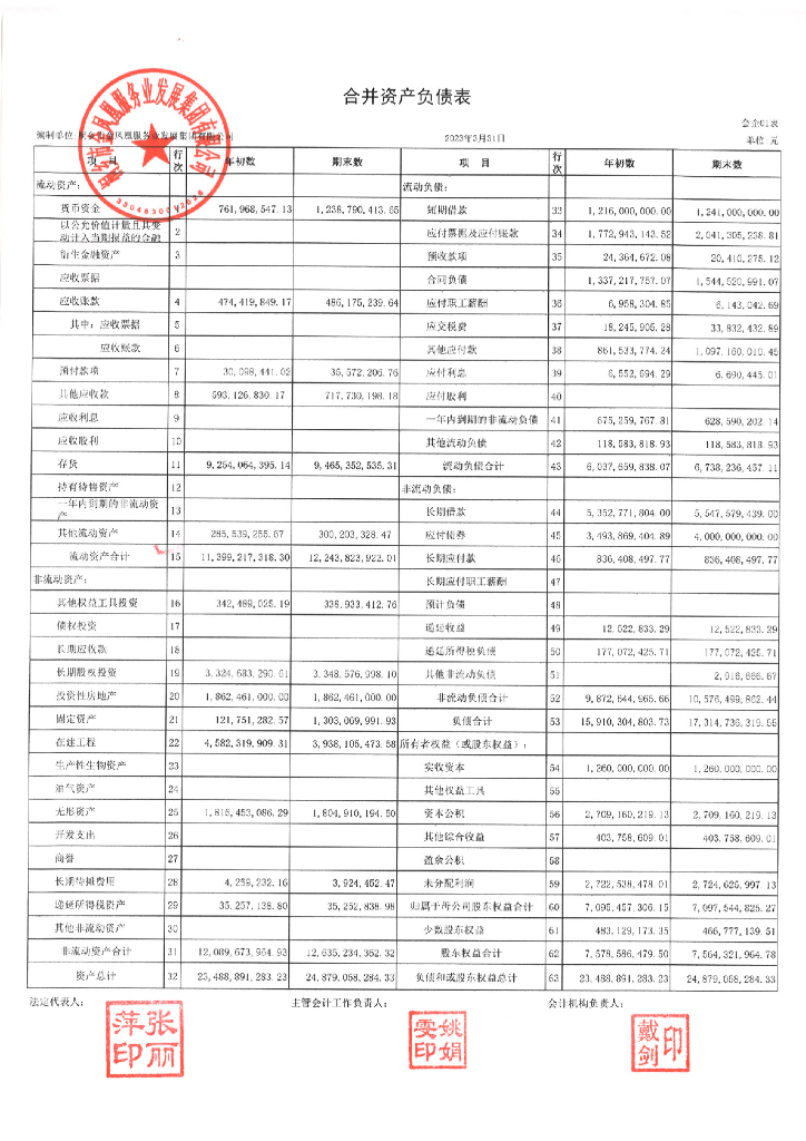 桐乡市金凤凰服务业发展集团有限公司2023年一季度财务报表