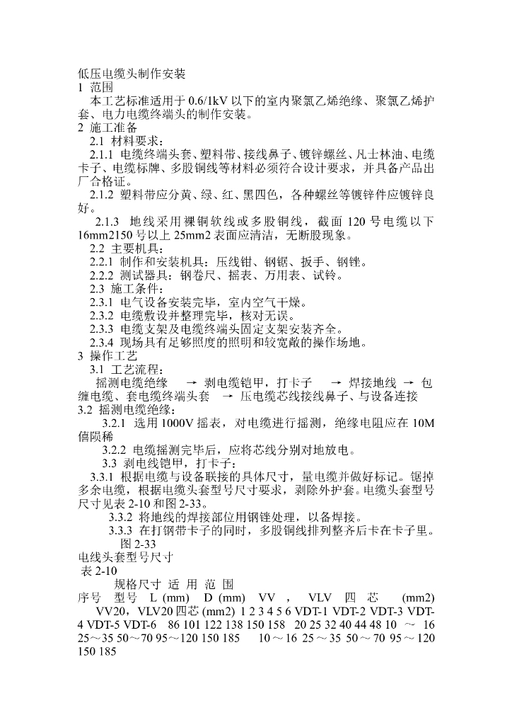 低压电缆头制作安装技术交底