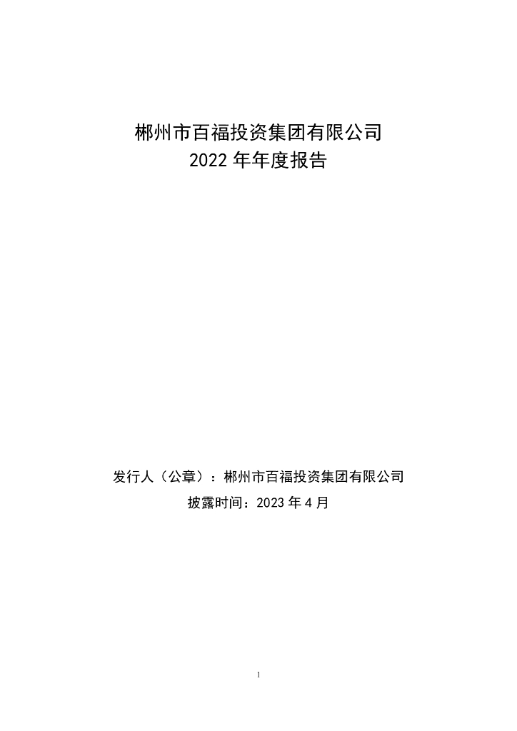 郴州市百福投资集团有限公司2022年年度报告