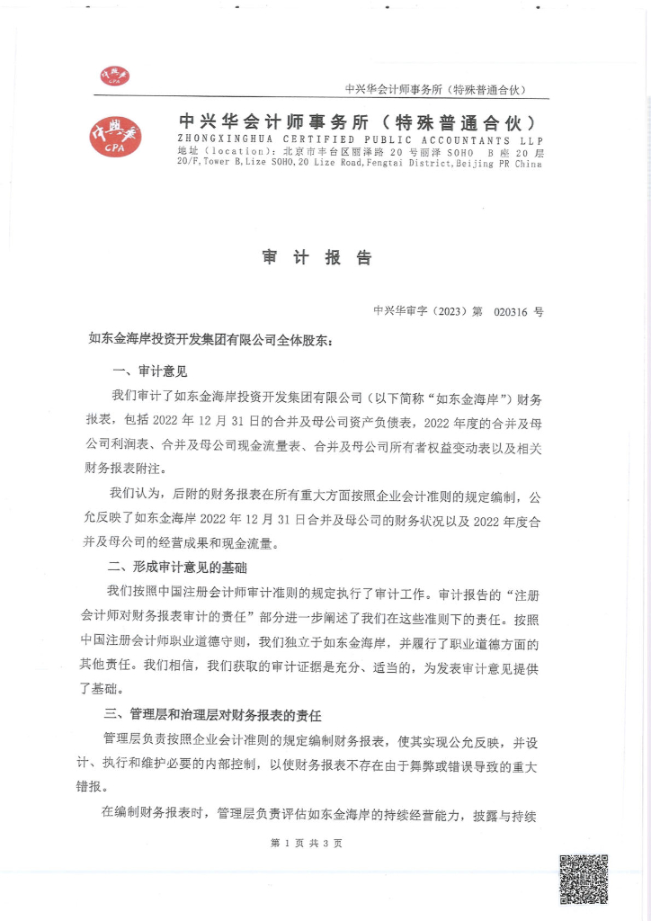 如东金海岸投资开发集团有限公司2022年审计报告