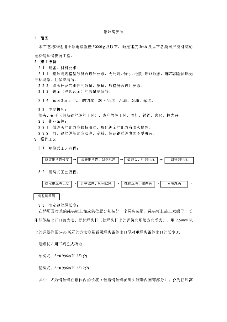 曳引驱动电梯钢丝绳安装施工工艺