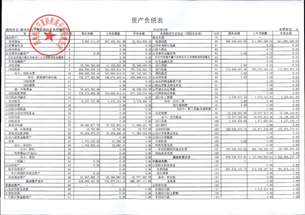 国电电力宁夏新<em>能源</em>开发有限公司2022年一季度财务报表 海报
