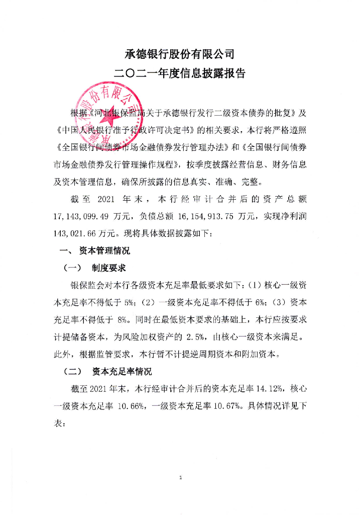承德银行股份有限公司2021年度报告