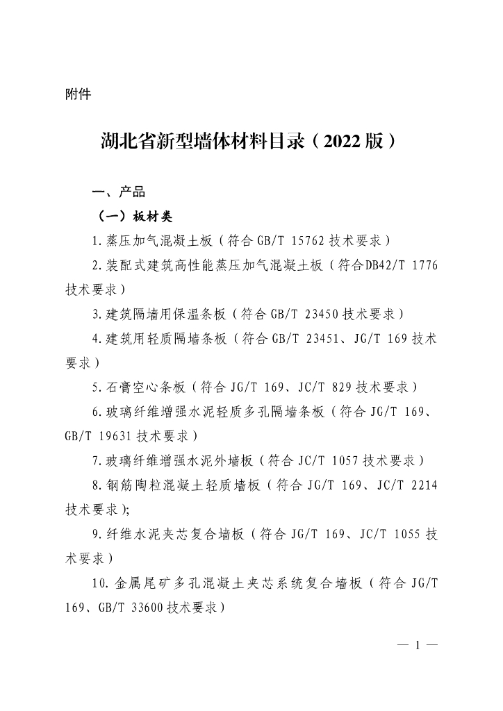 湖北省新型墙体材料目录（2022版）