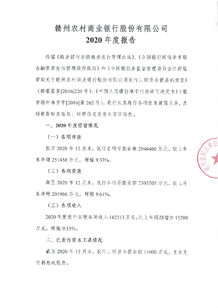 赣州农村商业银行股份有限公司2020年度报告