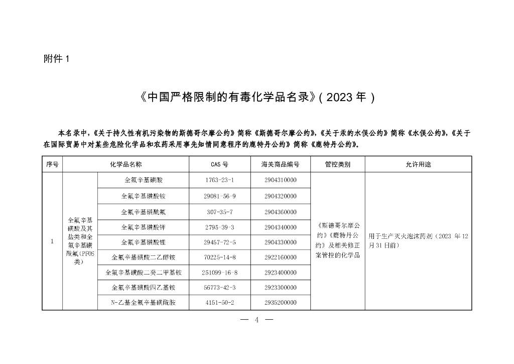 生态环境部：中国严格限制的有毒化学品名录（2023年）