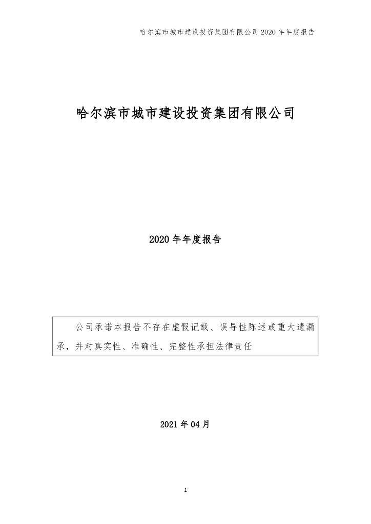 哈尔滨市城市建设投资集团有限公司2020年年度报告