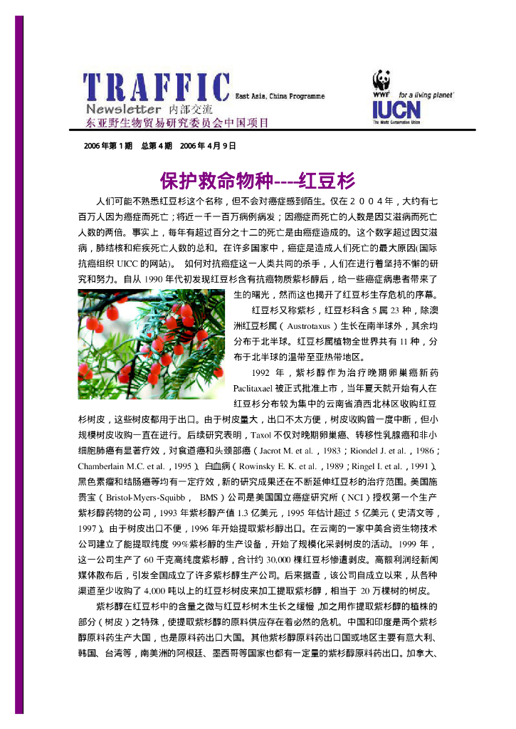 世界自然基金会：东亚野生物贸易研究委员会中国项目-保护救命物种-红豆杉