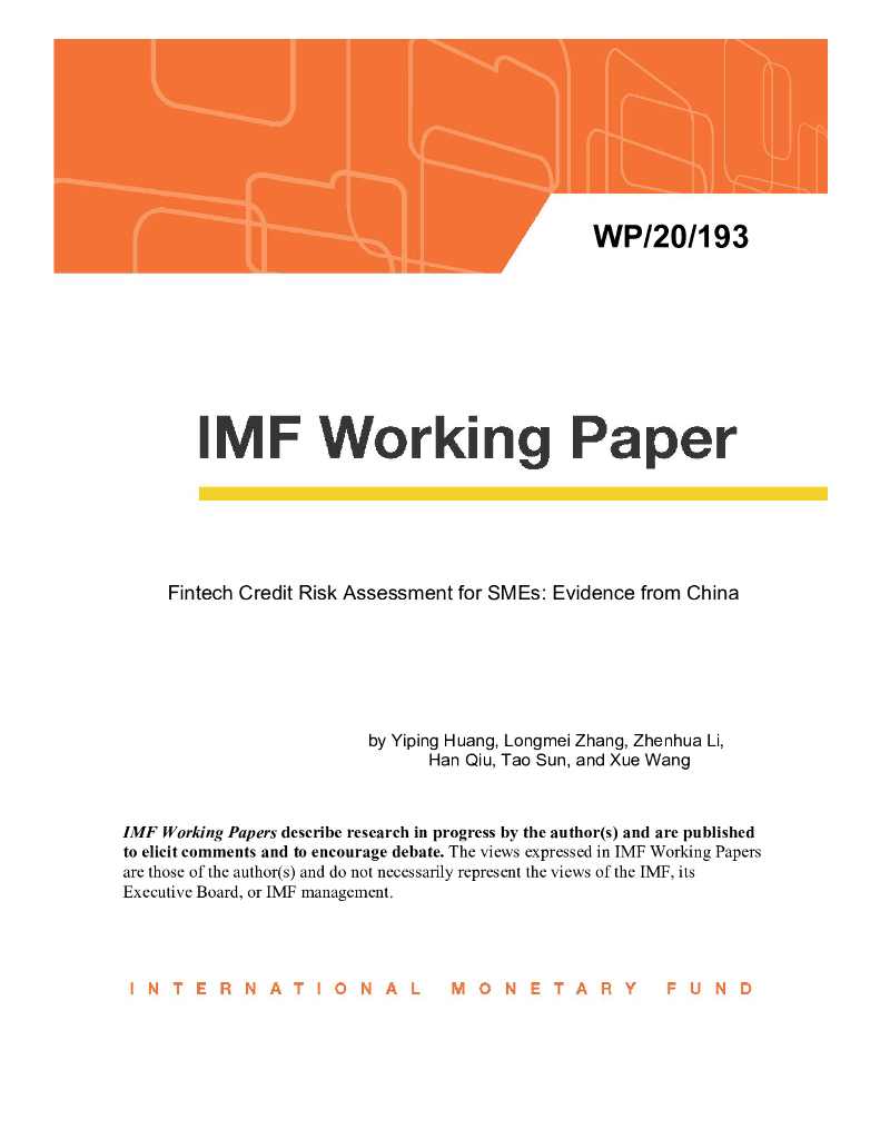 蚂蚁开放研究实验室：Fintech Credit Risk Assessment for SMEs Evidence from China