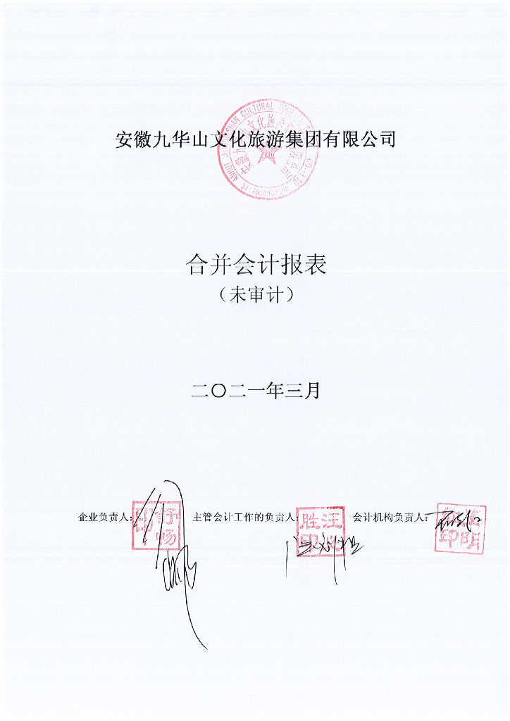 安徽九华山文化<em>旅游</em>集团有限公司2021年一季度财务报表