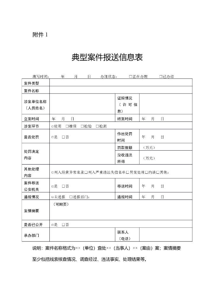 电梯事故隐患排查整治典型案件报送信息表