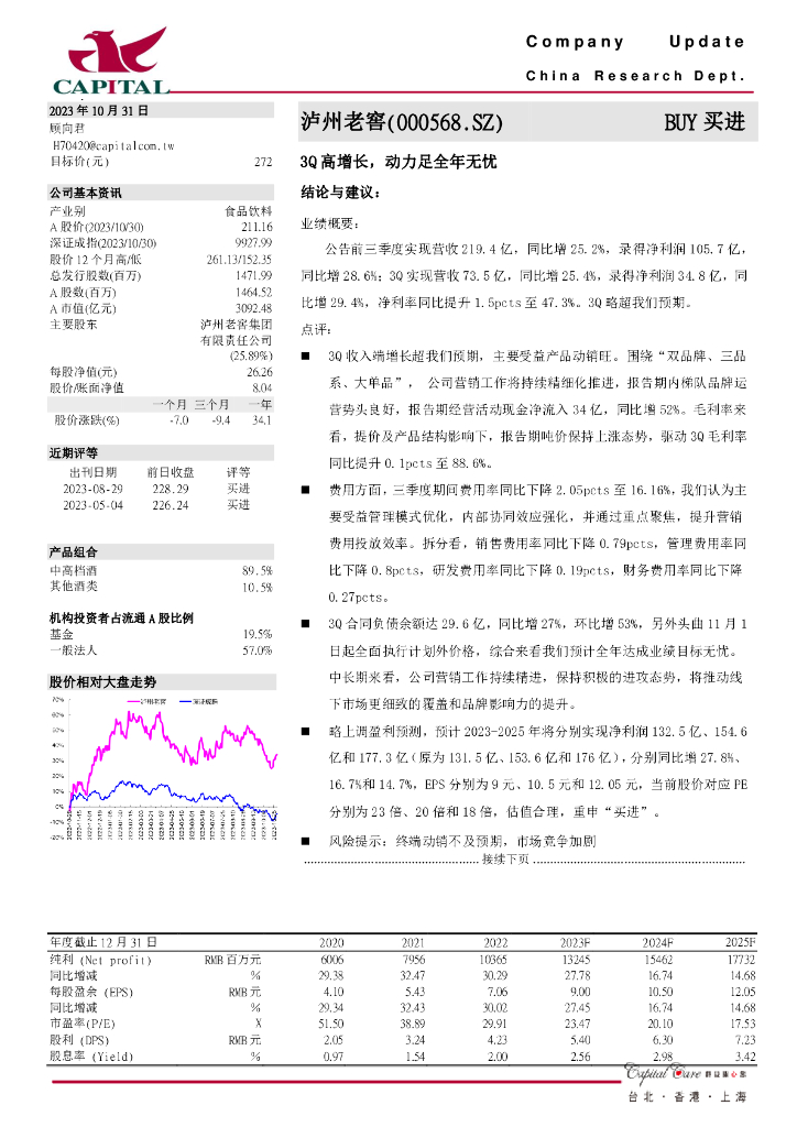 群益证券：泸州老窖（000568）-3Q高增长，动力足全年无忧