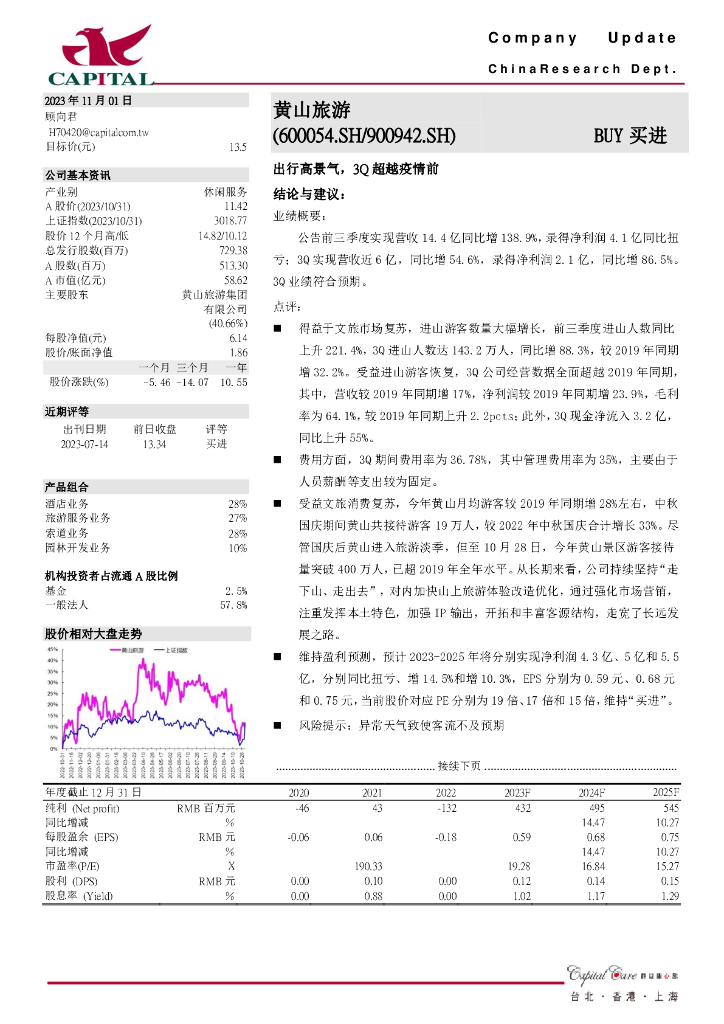 群益证券：黄山旅游（600054）-出行高景气，3Q超越疫情前